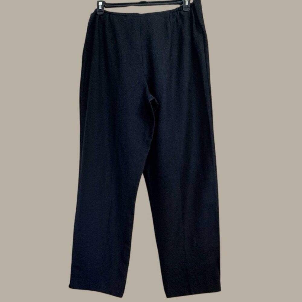 Plaza South Black Linen Tapered Pants Sz 18 Minimalist Slit Hem - Picture 2 of 12